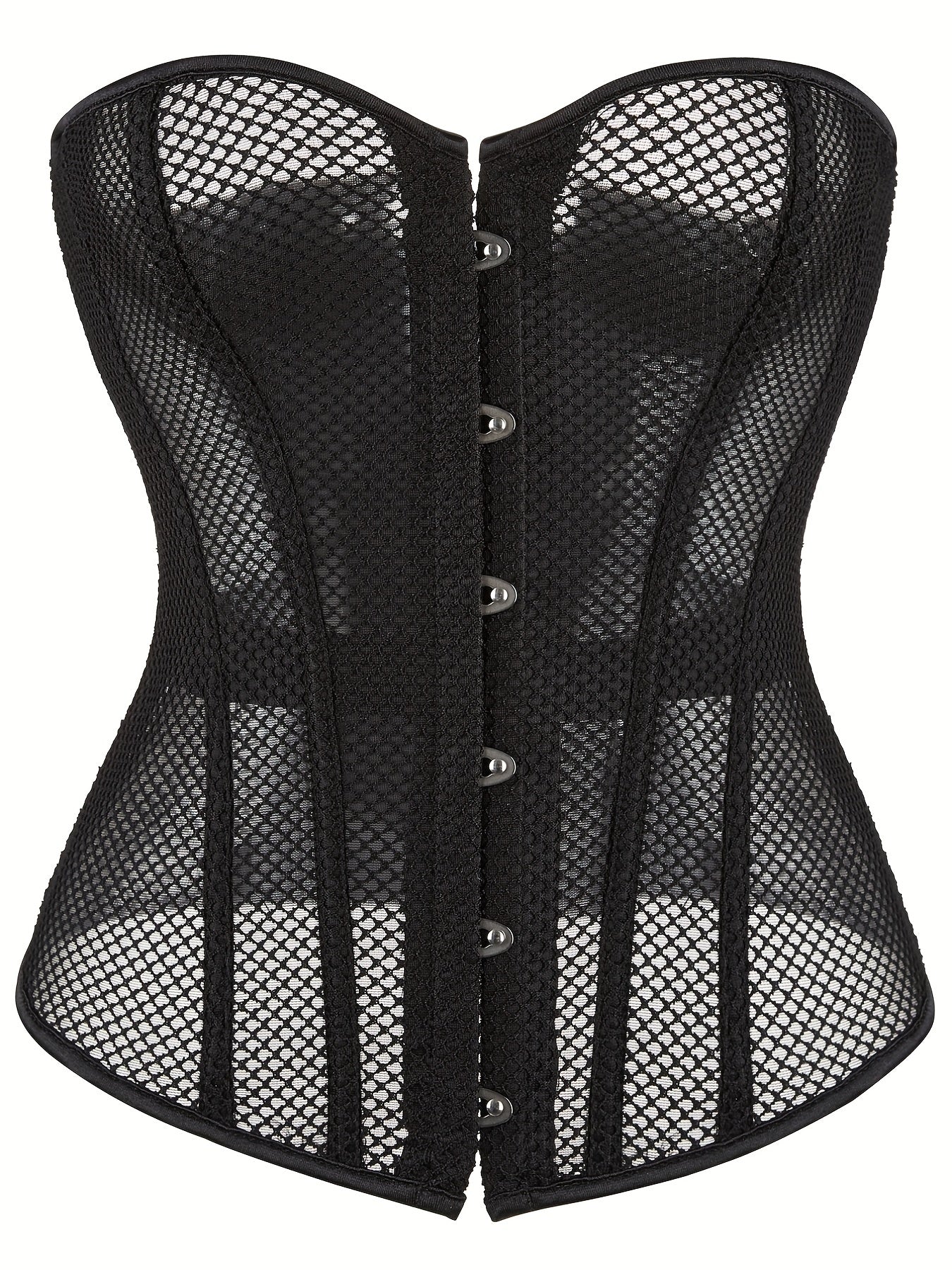 Mesh Strapless Corset Bustier Body Shaper Lace Up Lingerie