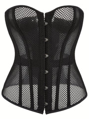Mesh Strapless Corset Bustier Body Shaper Lace Up Lingerie