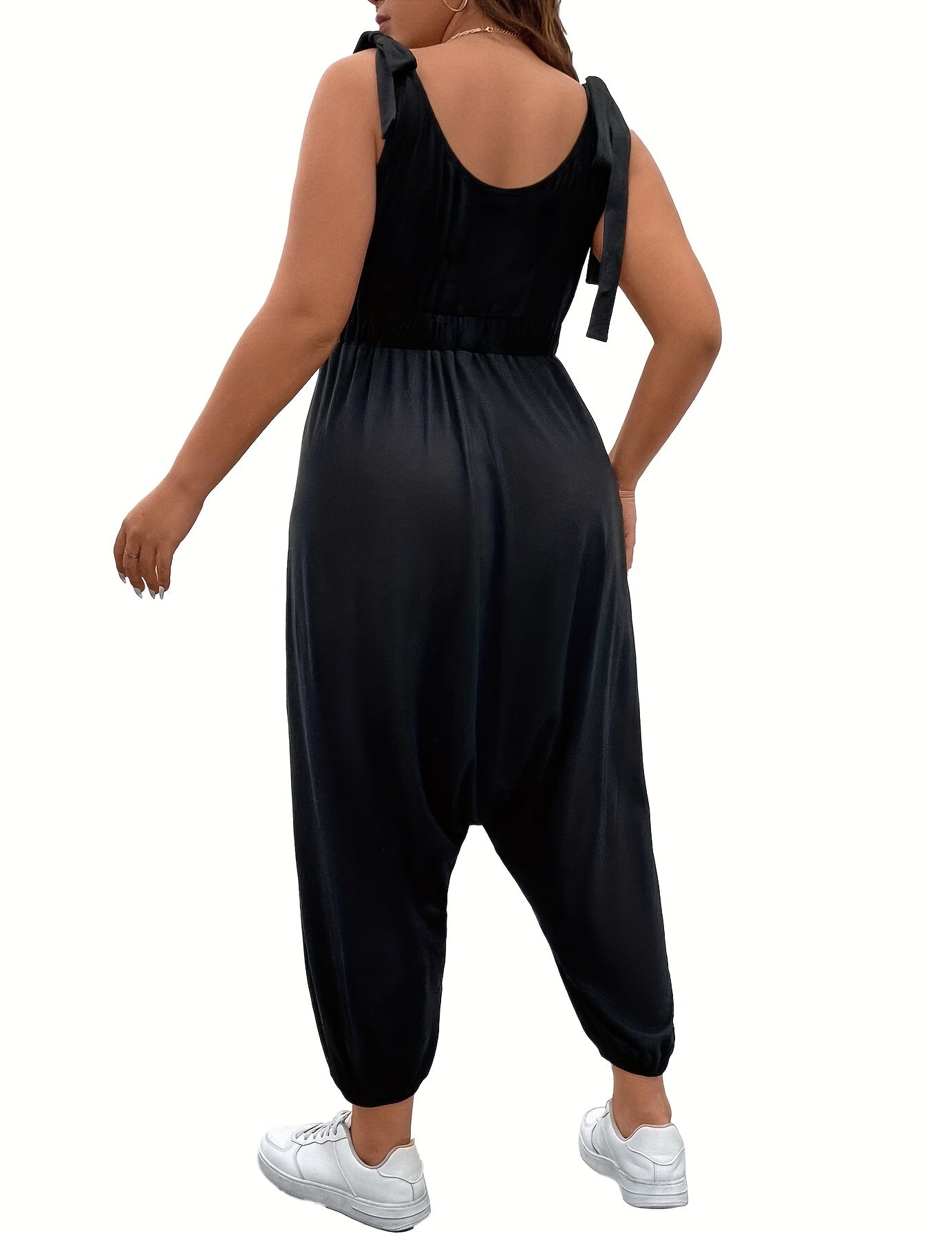  Casual Tank Jumpsuit Women's Plus Plain Tie Shoulder