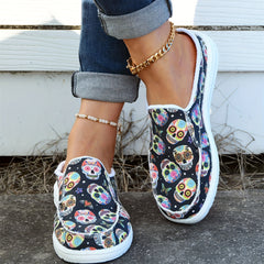 Skull Pattern Slip On Casual Flat Walking Shoes