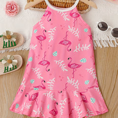 Flamingo Print Tank Dress Kids Summer Outfit