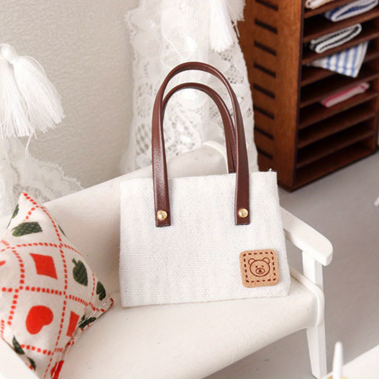 Mini Canvas Shoulder Bag for La Bubu OB11 Dollhouse Woven Micro Bag