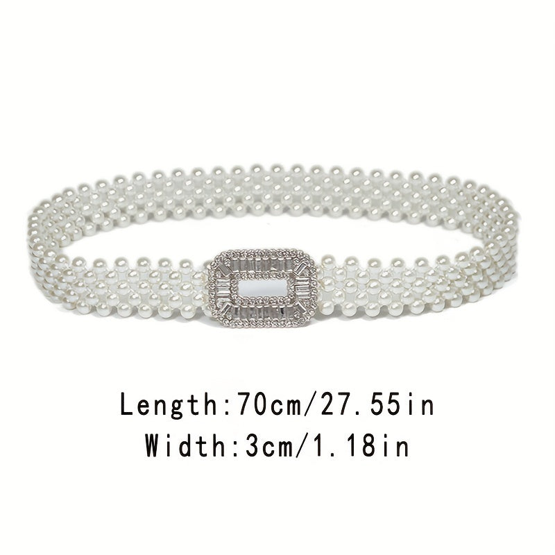 Elastic Faux Pearl Waist Chain Hollow Out Buckle Dress Girdle Chain Belts