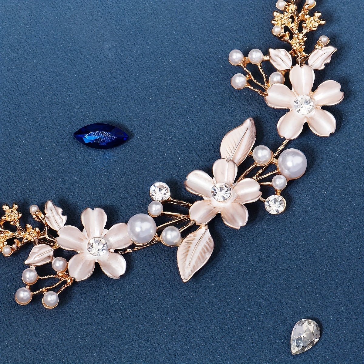 Rhinestone Flower Faux Pearl Head Piece Bobby Pin Hair Hoop Bridal Wedding