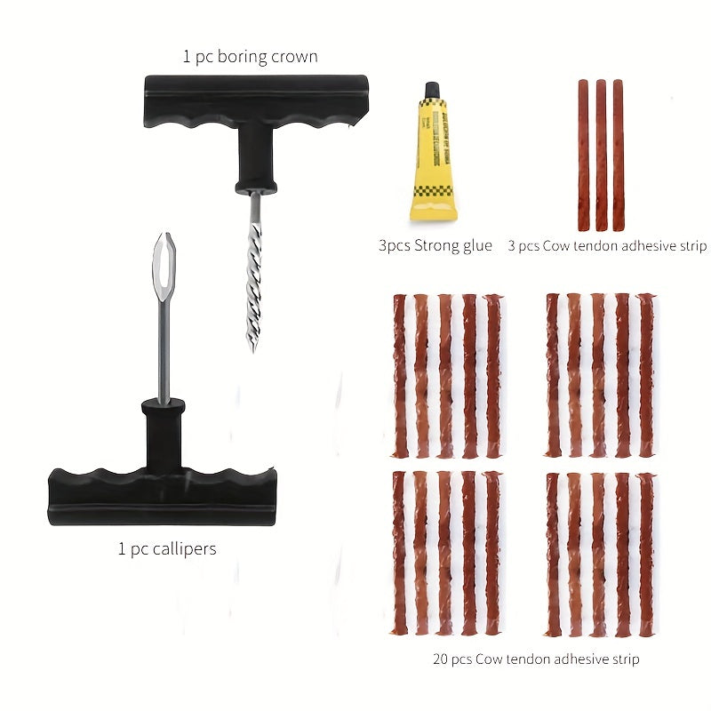 28pcs Tire Repair Tool Set For Tubeless Tyre Puncture Quick Repairing Kit