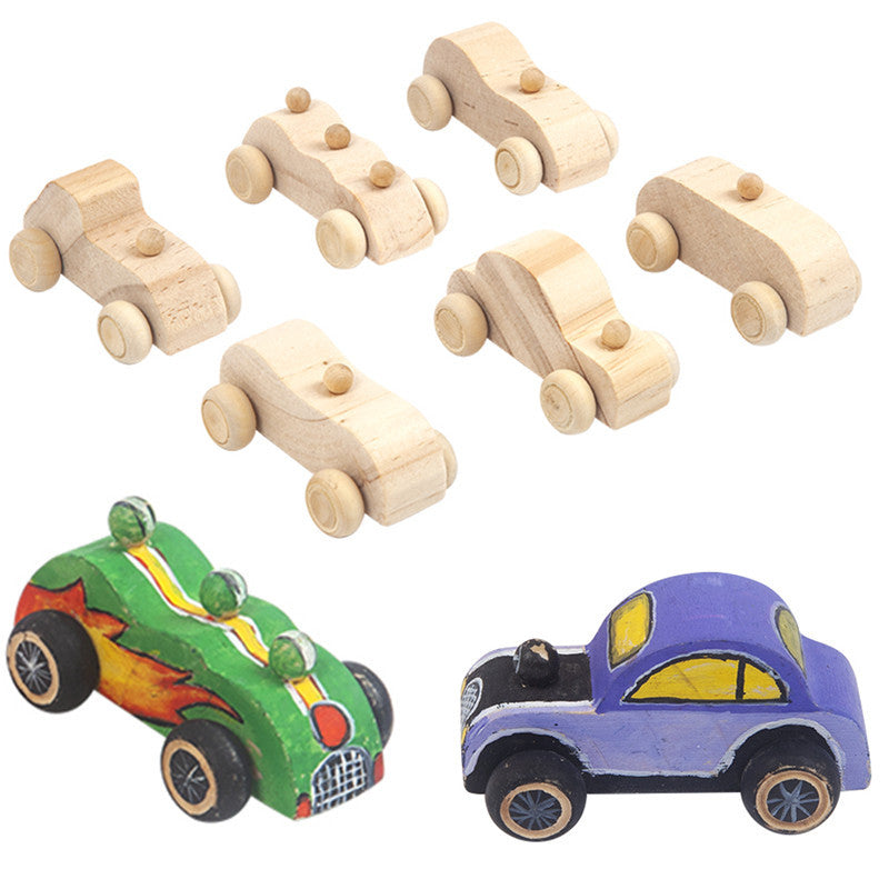 6pcs Wooden Car Truck DIY Graffiti Kit Creative Set