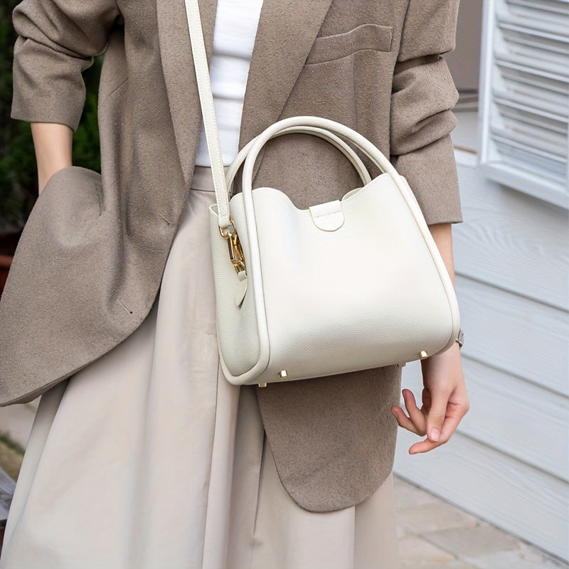 Convertible Handbag with Detachable Strap & Magnetic Closure - Chocolate Brown