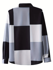  Colorblock Grid Button Up Blouse