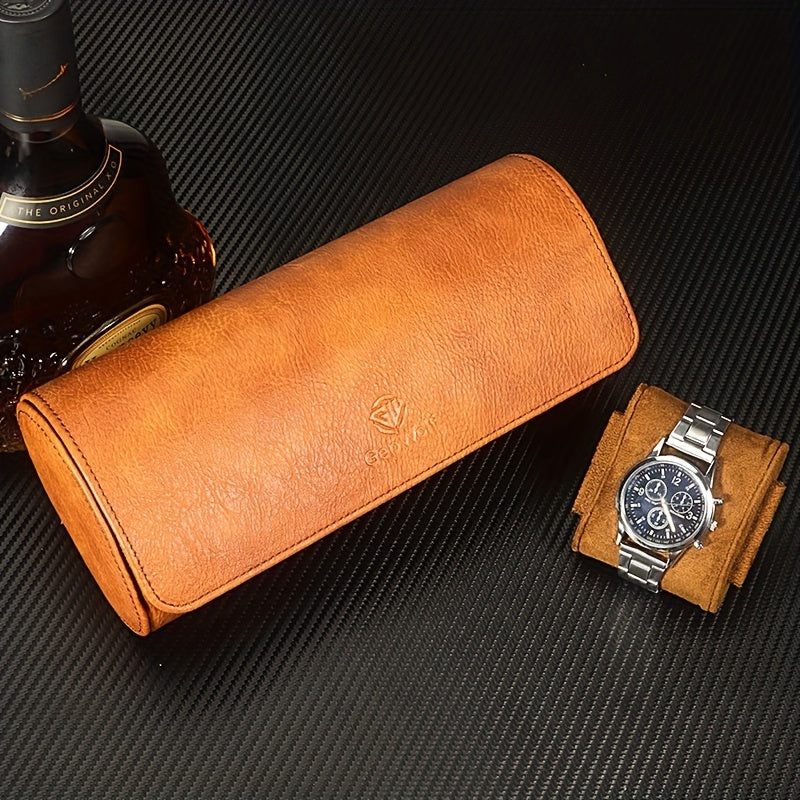 WESSLECO 3 Slots Roll Travel Case Vintage PU Leather Watch Organizer