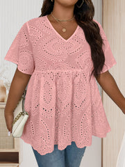  Eyelet Embroidered V Neck Top