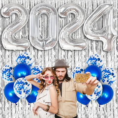 20pcs Year Theme Party Balloons Set, Number Balloons, Dark Sequin Balloons