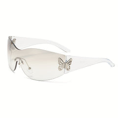 Y2K Rimless Sunglasses Wrap Around UV400 Sun Shades for Beach Travel