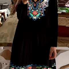  Ethnic Style Dress Women's Plus V Neck Maxi Dress