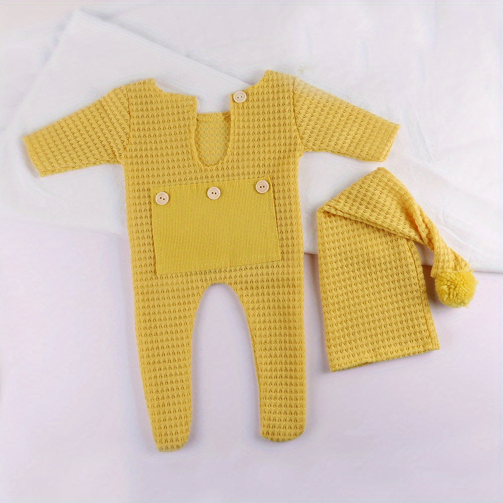 Newborn Photography Outfit Hat & Jumpsuit Props Yellow Green
