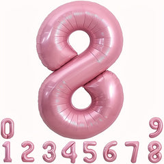 40 Inch Macaron Pink Number Balloons 0-9 with Ribbon & Straw