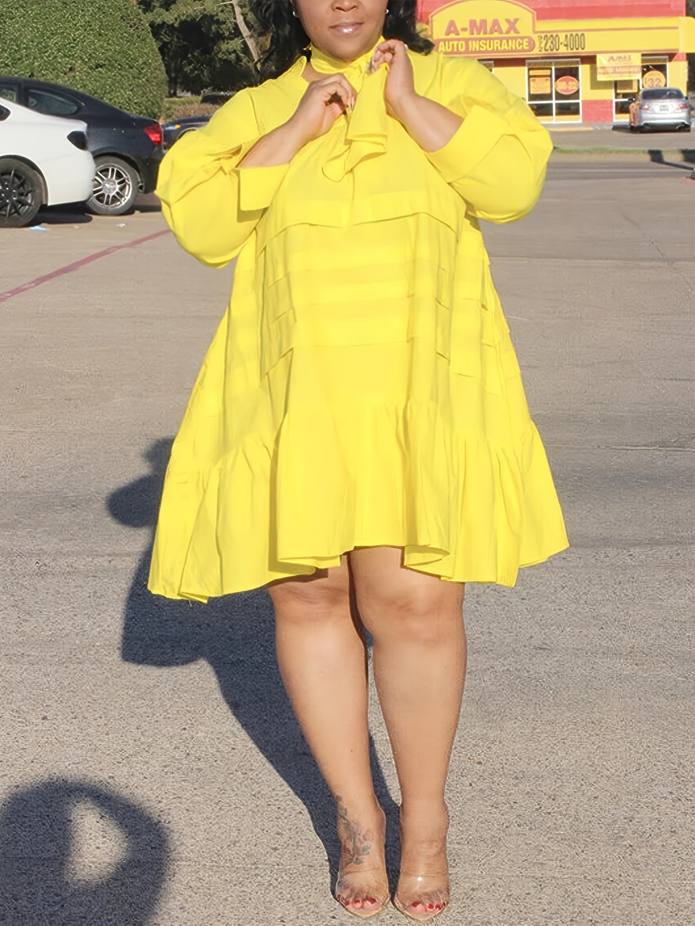 Women's Plus Size V-Neck Long Sleeve Tunic Dress
