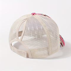Boho Print Ponytail Trucker Hat Mesh Pink Baseball Cap