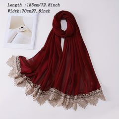 Chiffon Lace Embroidery Scarf Solid Hijab Silk Head Wrap Bandana