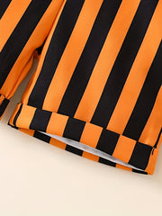 Toddler Girls Halloween Pumpkin Stripe Jumpsuit with Pocket