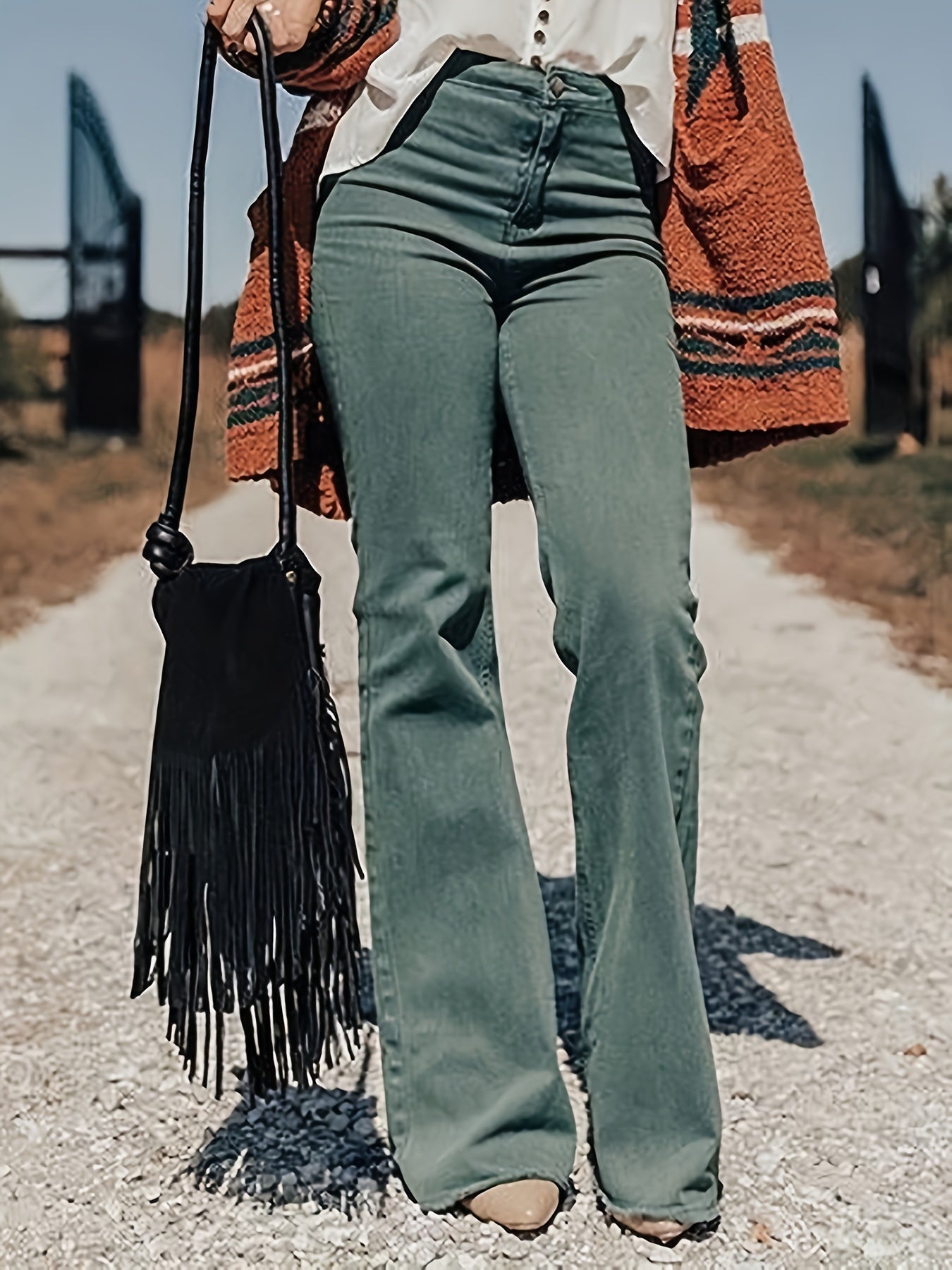  Retro Jeans Women's High Waisted Flare Leg Washed Jeans