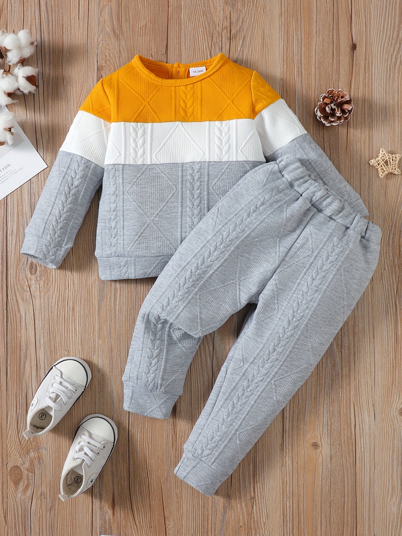 Boys Casual Knitted Block Pullover Top & Pants Set