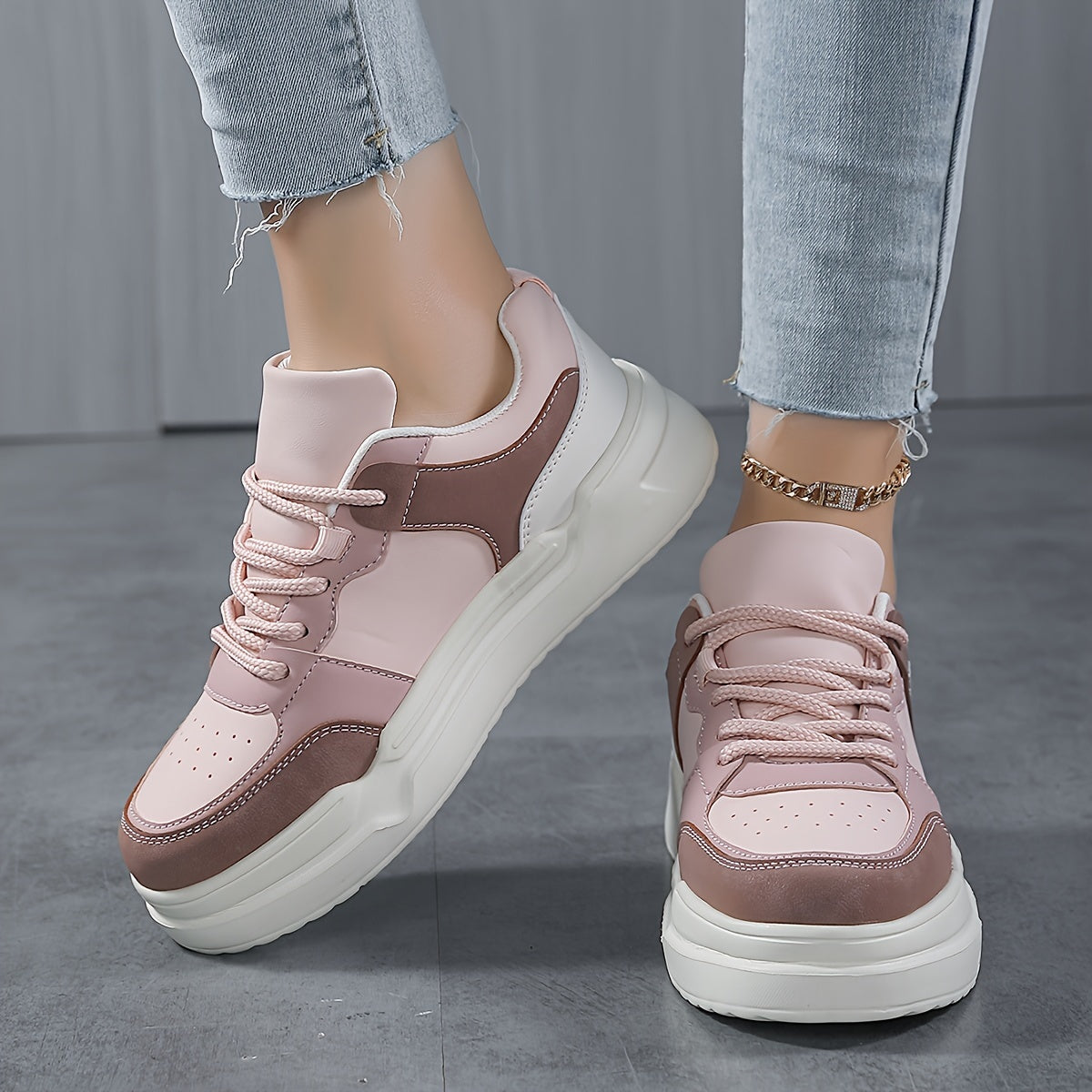 Women's Chunky Sneakers Faux Leather Non Slip Flat Skate Shoes