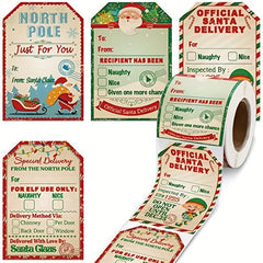 200 Christmas Holiday Gift Series Stickers Roll - Self Adhesive Labels