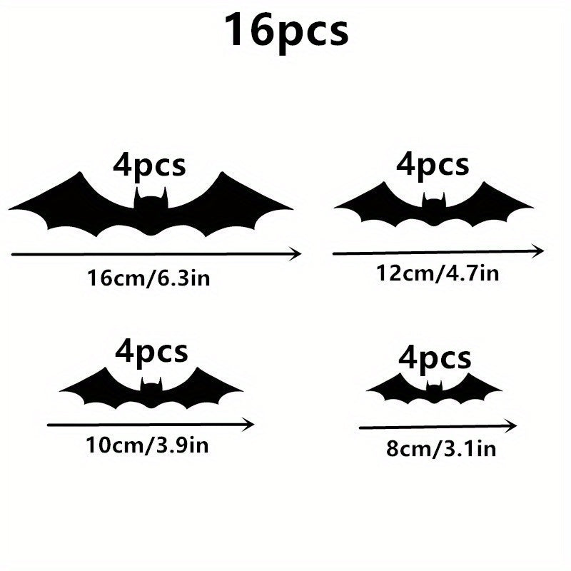 Halloween Bat Wall Decor Set - 96pcs 3D Bats in 4 Sizes