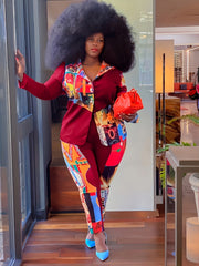  Colorblock Graphic Print Long Sleeve Top & Pants Set