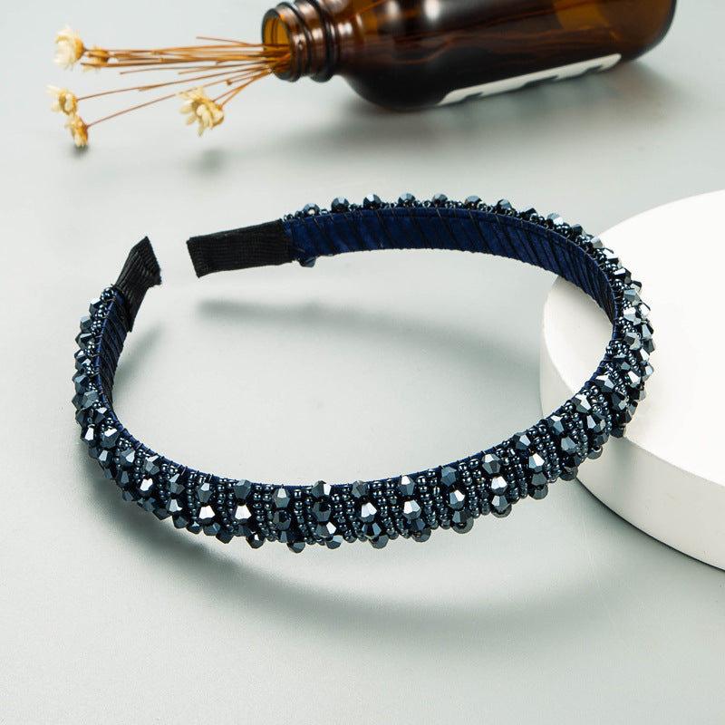 Thin Beaded Crystal Solid Headband Women's Hair Accessories