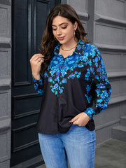  Floral Print Long Sleeve Button Up Blouse