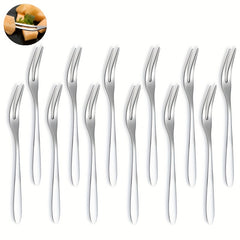 12pcs Stainless Steel Cocktail Forks Mini Salad Fruit Cake Tasting Fork