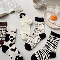 5 Pairs Cartoon Print Socks Comfy & Mid Tube Socks Women's Stockings
