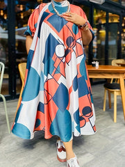  Colorblock Geometric Print Maxi Dress