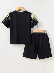 GAME OVER Boy's 2pcs T shirt & Shorts Set Gamepad Cartoon Print Casual Outfit