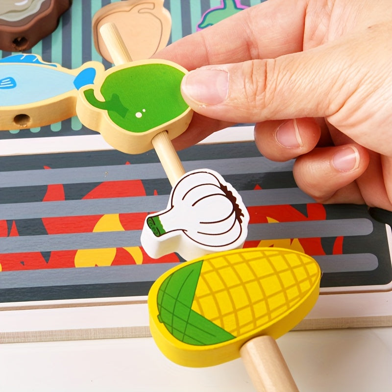 Wooden BBQ Playset for Kids Pretend Cooking & Grilling Game