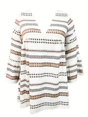  Geometric Print Bell Sleeve V Neck Mini Dress