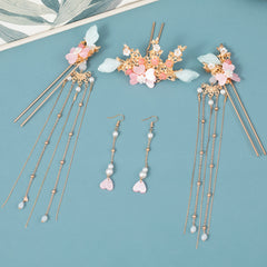 Ancient Style Flower Headdress Set Hairpin Earrings Women's Hair Accessories