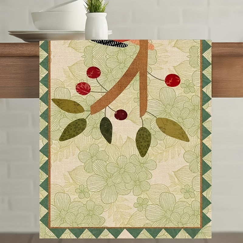 Polyester Table Runner Cardinals Tree Branches Spring Season Decor