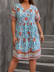  Boho Dress Women's Plus Colorblock Floral Print Dress