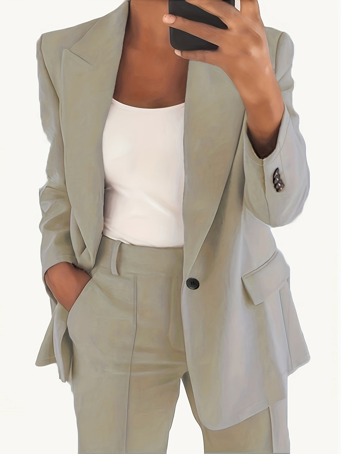  Women's Solid Lapel Collar Blazer