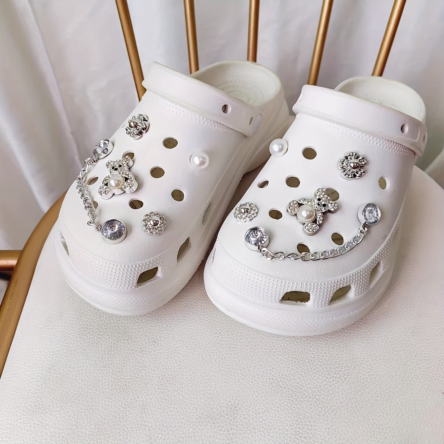 12pcs Shoe Charms Set with Pearls and Accessories for Women's Cross Hole Shoes