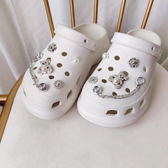 12pcs Shoe Charms Set with Pearls and Accessories for Women's Cross Hole Shoes