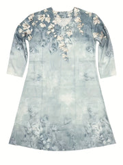 Women's Plus Floral Print Long Sleeve Maxi Dress With Pockets