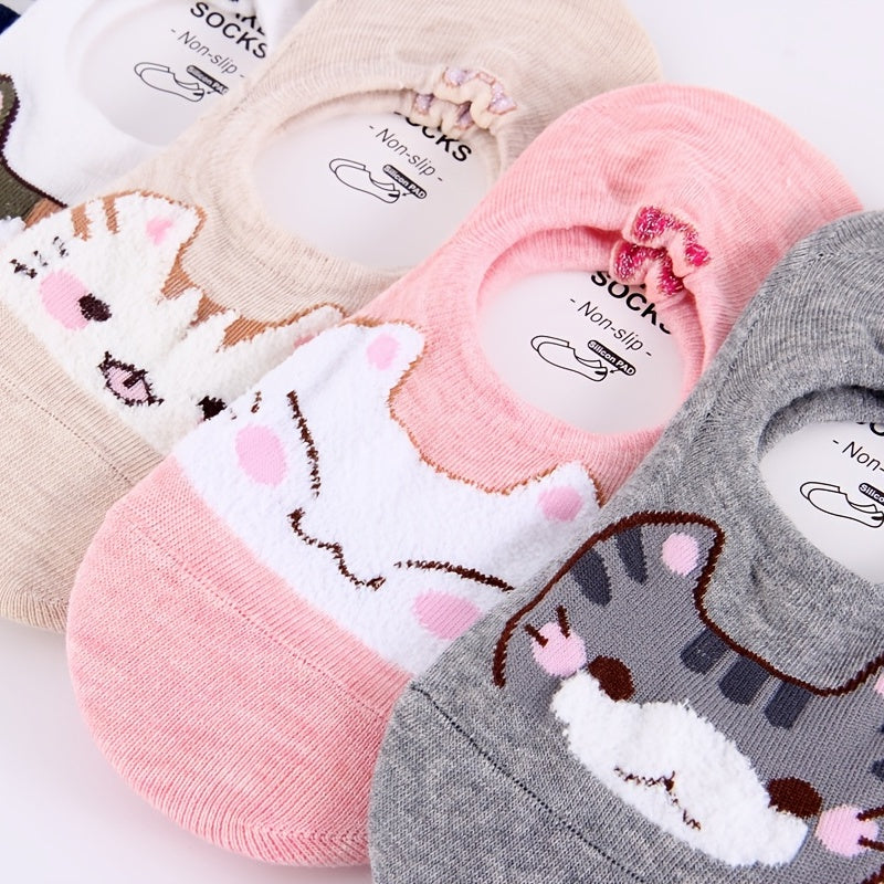 5 Pairs Soft Kitty Socks Boat Sock Pack Women's Stockings
