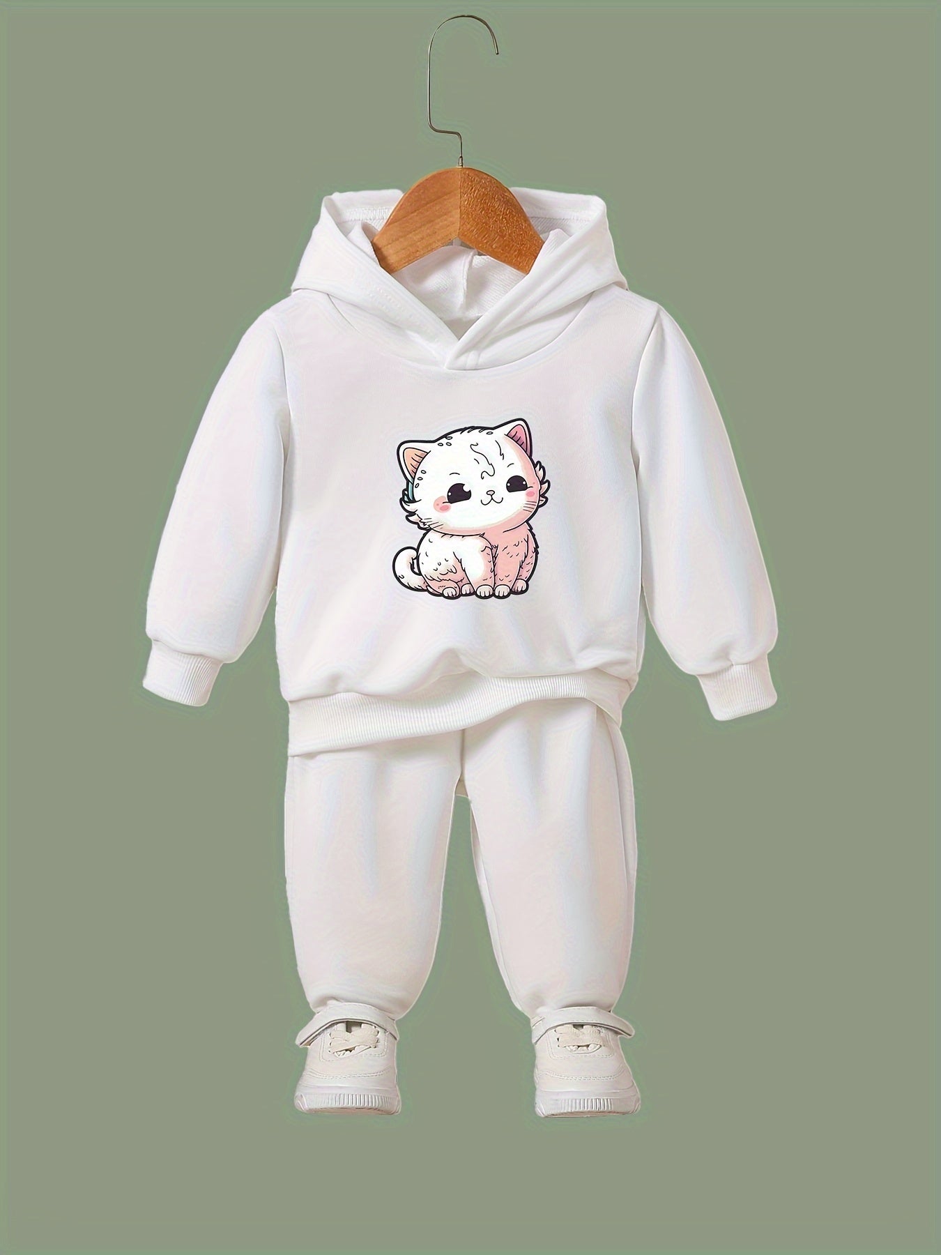 Chubby Cat Print 2pcs Girls Sports Outfits
