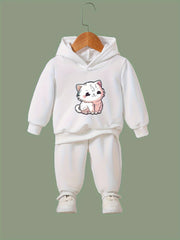 Chubby Cat Print 2pcs Girls Sports Outfits