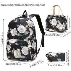 Kids Floral Backpack Set - School Bookbag, Lunch Bag, Pencil Case