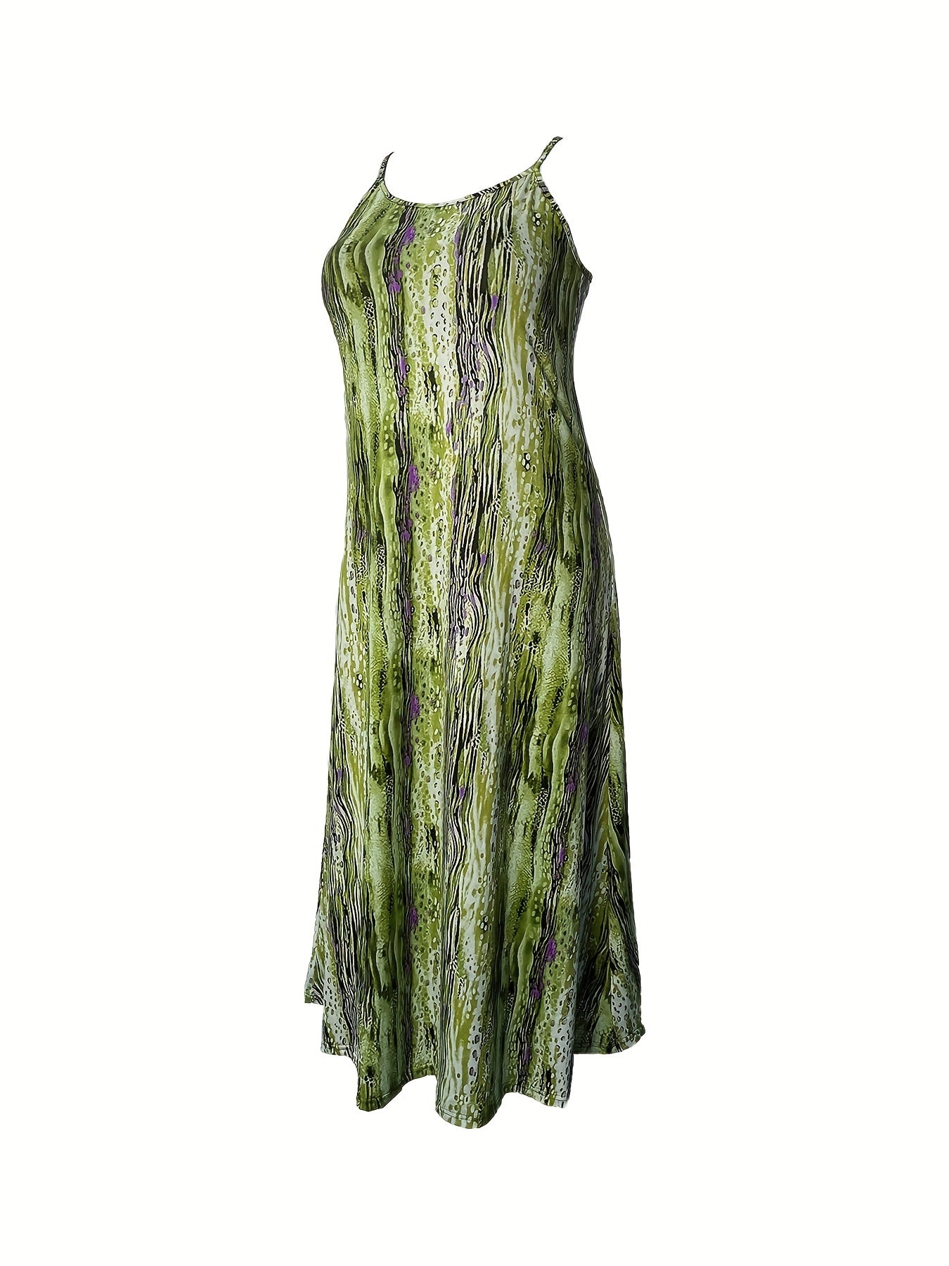  Tie Dye Maxi Dress Round Neck Slight Stretch