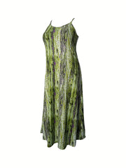  Tie Dye Maxi Dress Round Neck Slight Stretch